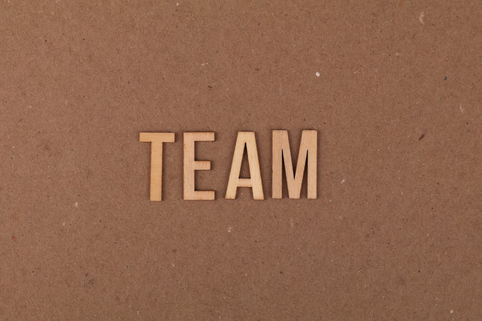 Wooden letters on a brown background spelling 'TEAM' symbolize teamwork and collaboration.